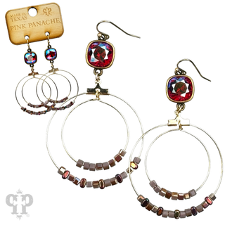 Square stone bead and crystal circle earring, Austrian crystal