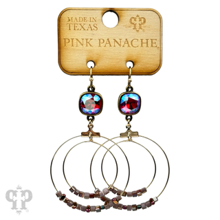 Square stone bead and crystal circle earring, Austrian crystal