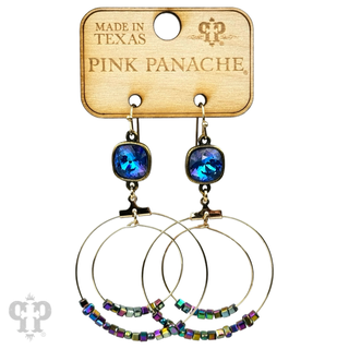 Square stone bead and crystal circle earring, Austrian crystal
