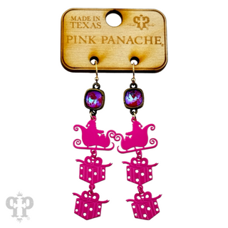 Santa's sleigh and gift earring with Austrian crystal