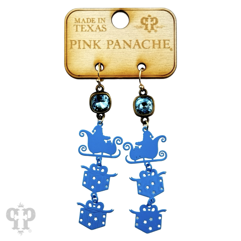 Santa's sleigh and gift earring with Austrian crystal