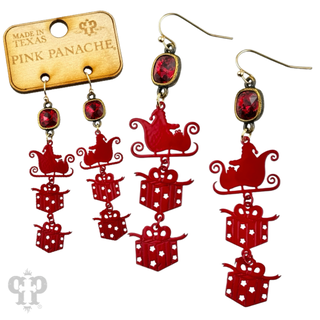 Santa's sleigh and gift earring with Austrian crystal
