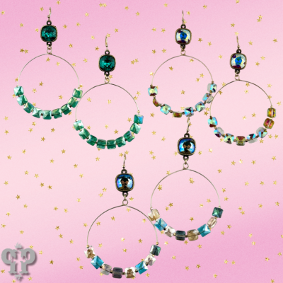 Faceted square coin bead, Austrian crystal earring