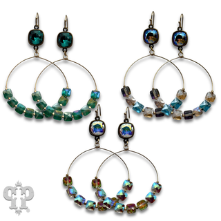 Faceted square coin bead with crystals from Swarovski®