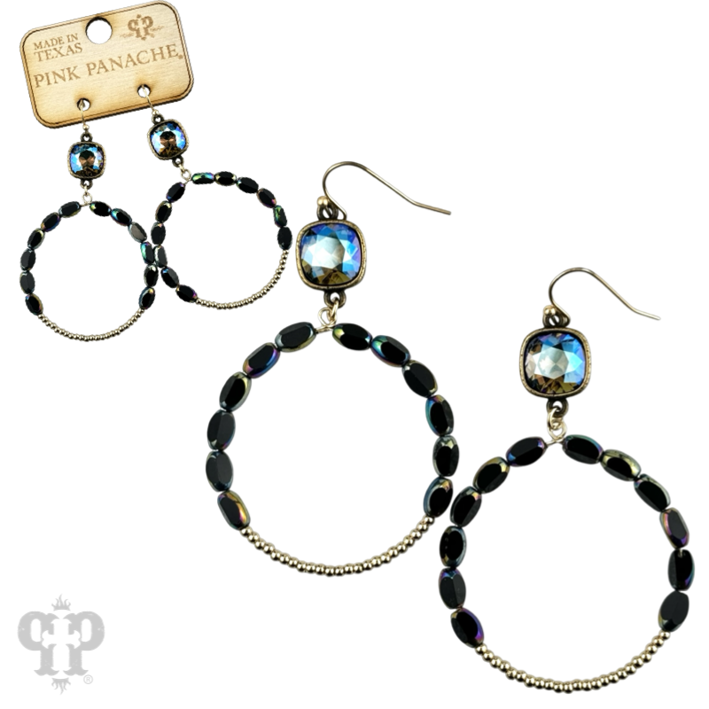 Flat oval and round bead circle, Austrian crystal earring