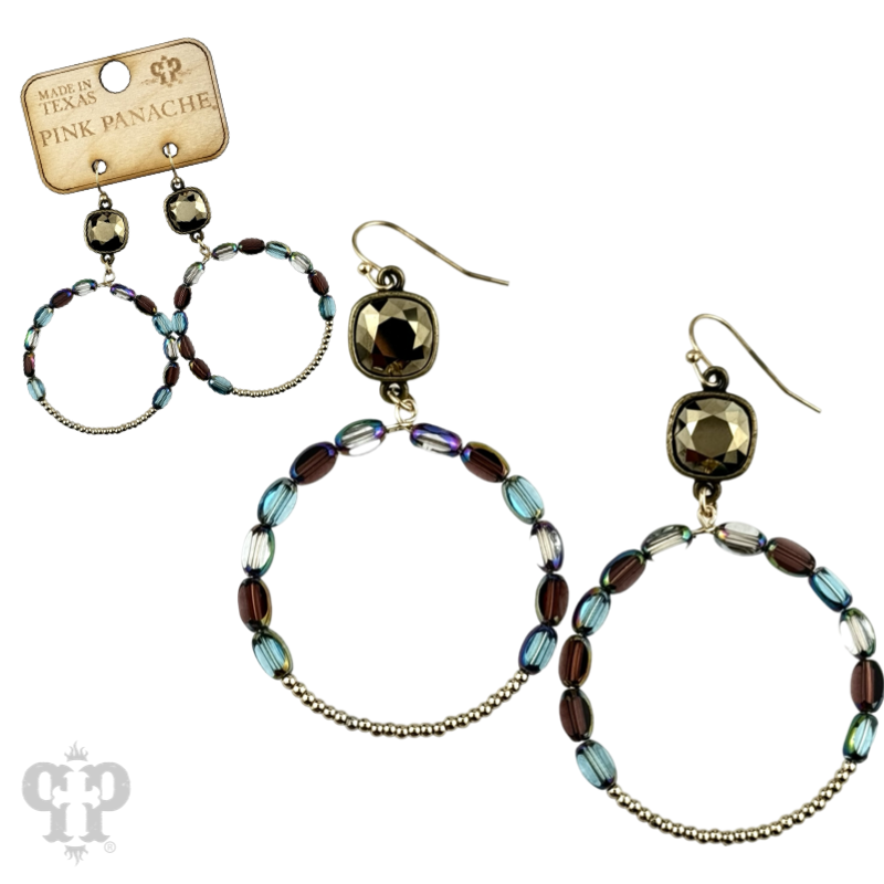 Flat oval and round bead circle, Austrian crystal earring