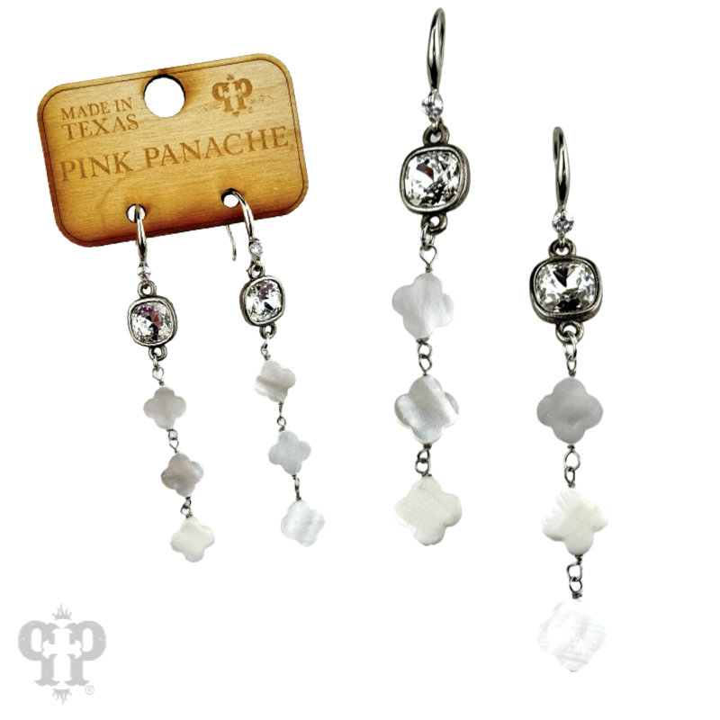 Iridescent pearl clover shape earring, Austrian crystal