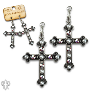 Austrian crystal and pearl bead cross earring