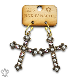Austrian crystal and pearl bead cross earring