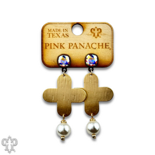Cross earring with pearl bead and Austrian crystal