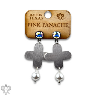 Cross earring with pearl bead and Austrian crystal