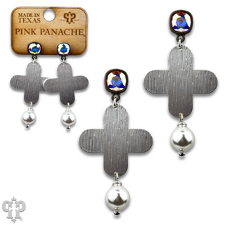 Cross earring with pearl bead and Austrian crystal