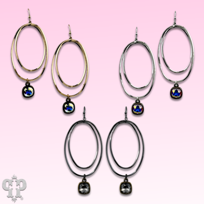 Double oval earring with Austrian crystal