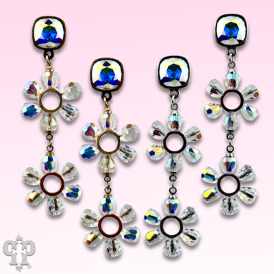 Iridescent bead double circle earring with Austrian crystal