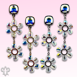 Iridescent bead double circle earring with Austrian crystal