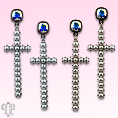 Pearl cross earring with Austrian crystal