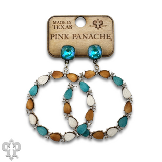 Wood bead and rhinestone circle earring with Austrian crystal