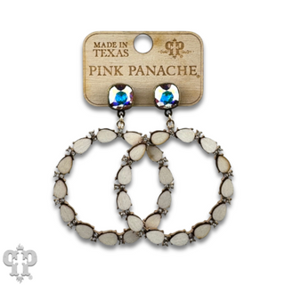 Wood bead and rhinestone circle earring with Austrian crystal
