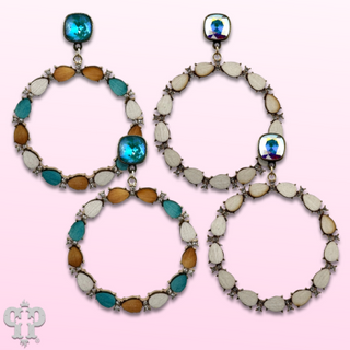 Wood bead and rhinestone circle earring with Austrian crystal