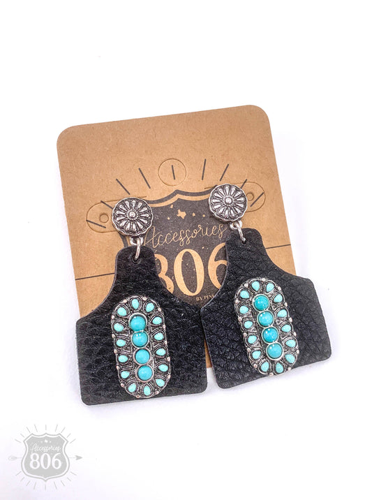 Pebbled ear tag earring,stone center, last call
