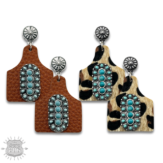 Pebbled ear tag earring,stone center