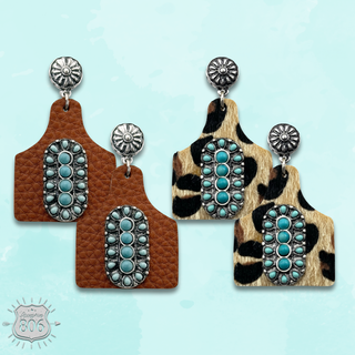 Pebbled ear tag earring,stone center