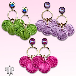 Raffia disc circle earring with Austrian crystal
