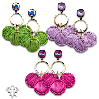 Raffia disc circle earring with Austrian crystal