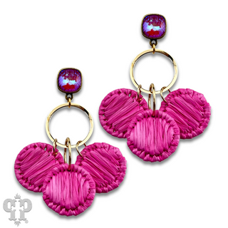 Raffia disc circle earring with Austrian crystal