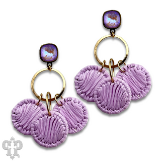 Raffia disc circle earring with Austrian crystal