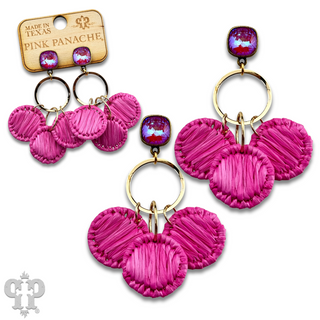 Raffia disc circle earring with Austrian crystal