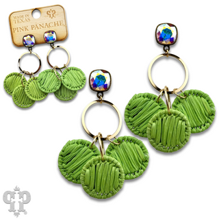 Raffia disc circle earring with Austrian crystal