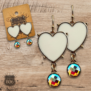 Enamel heart earring with rhinestone drop