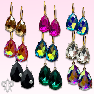 Large teardrop rhinestone charm earring