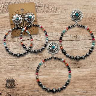 Burnished and crystal bead circle earring - LC