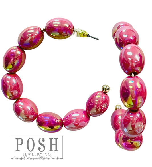 Oval iridescent bead hoop earring, last call