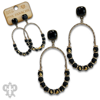 Oval gold flecked bead earring with Austrian crystal