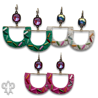 Multi-color bead fan earring with crystals from Swarovski®- last call