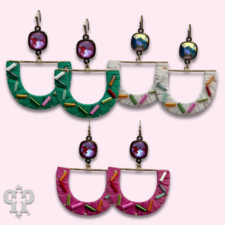 Multi-color bead fan earring with crystals from Swarovski®- last call