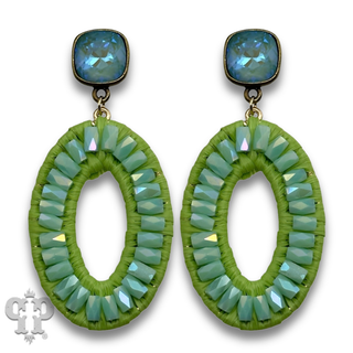 Bead and raffia oval earringwith crystals from Swarovski®