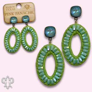 Bead and raffia oval earringwith crystals from Swarovski®