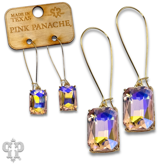 Rectangle rhinestone on kidney wire earring