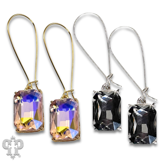 Rectangle rhinestone on kidney wire earring