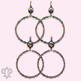Colorful and gold bead circle earring with crystals from Swarovski® - LC