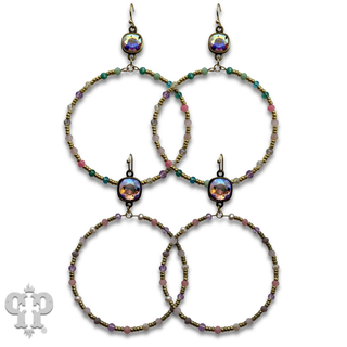 Colorful and gold bead circle earring with crystals from Swarovski® - LC