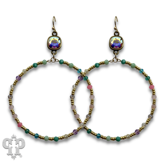 Colorful and gold bead circle earring with crystals from Swarovski® - LC