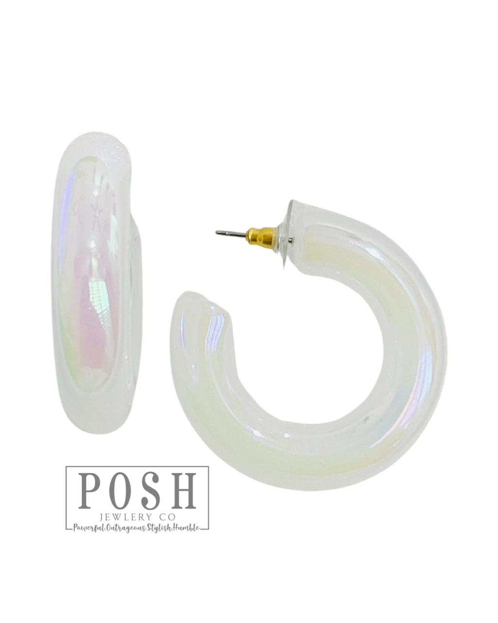 Iridescent acrylic hoop earring