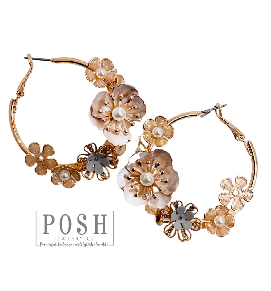 Metallic flower hoop earring, last call