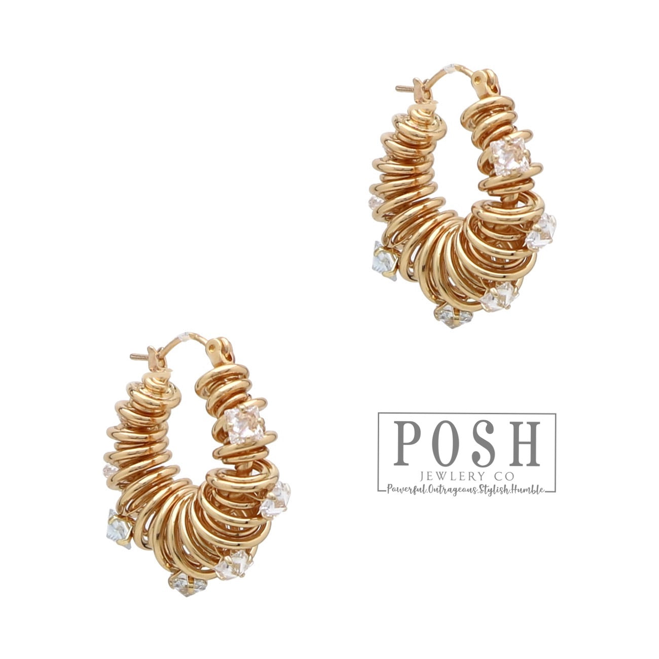 Coil hoop and rhinestone earring