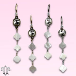 Iridescent pearl clover shape earring, Austrian crystal